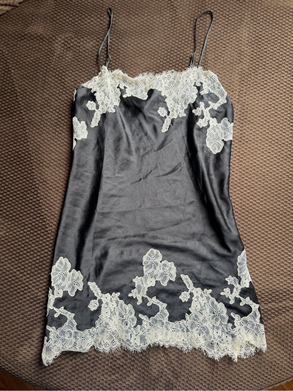 Vintage Victoria's Secret Black Slip with Cream Lace Trim